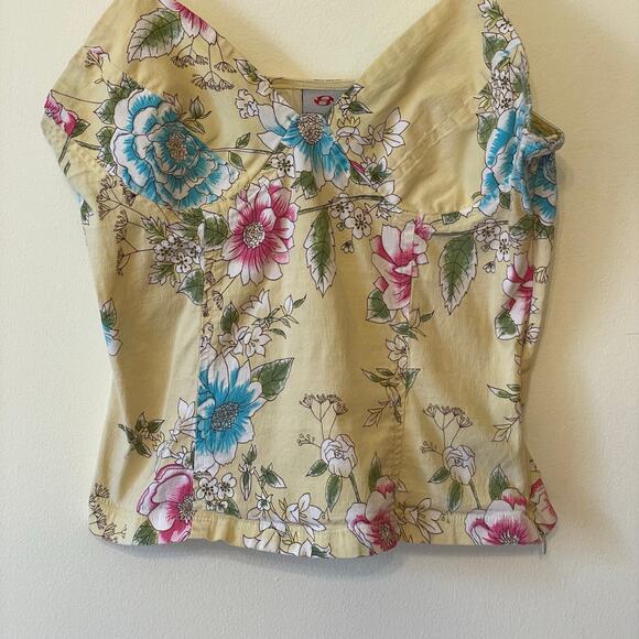 Vintage M tank top corset cottagecore boho floral fairycore light summer yellow - Picture 3 of 7